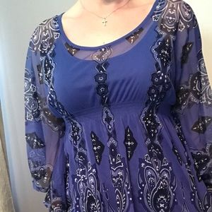 Blue bohemian blouse with butterfly sleeves